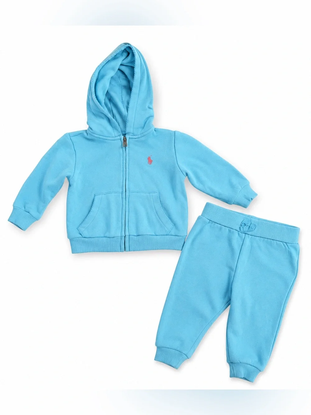 Ralph Lauren Baby Girl Hoodie Jogger Set 6M Pony Logo Zip Sweat Outfit Cotton
